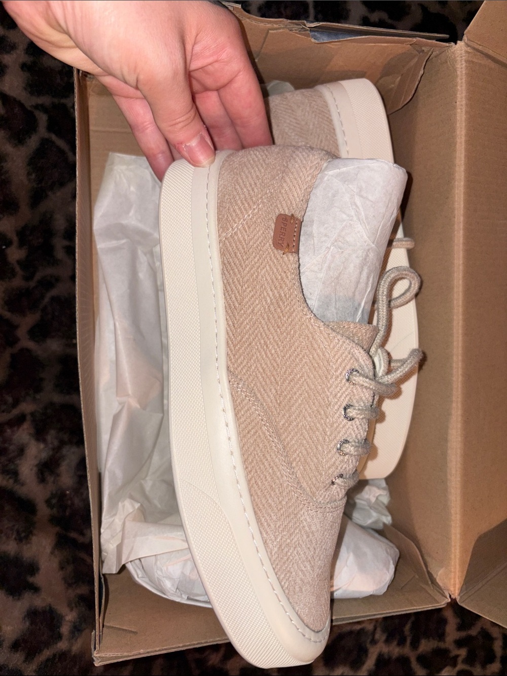 Sperry Women's Tan Herringbone Low-Top Sneakers